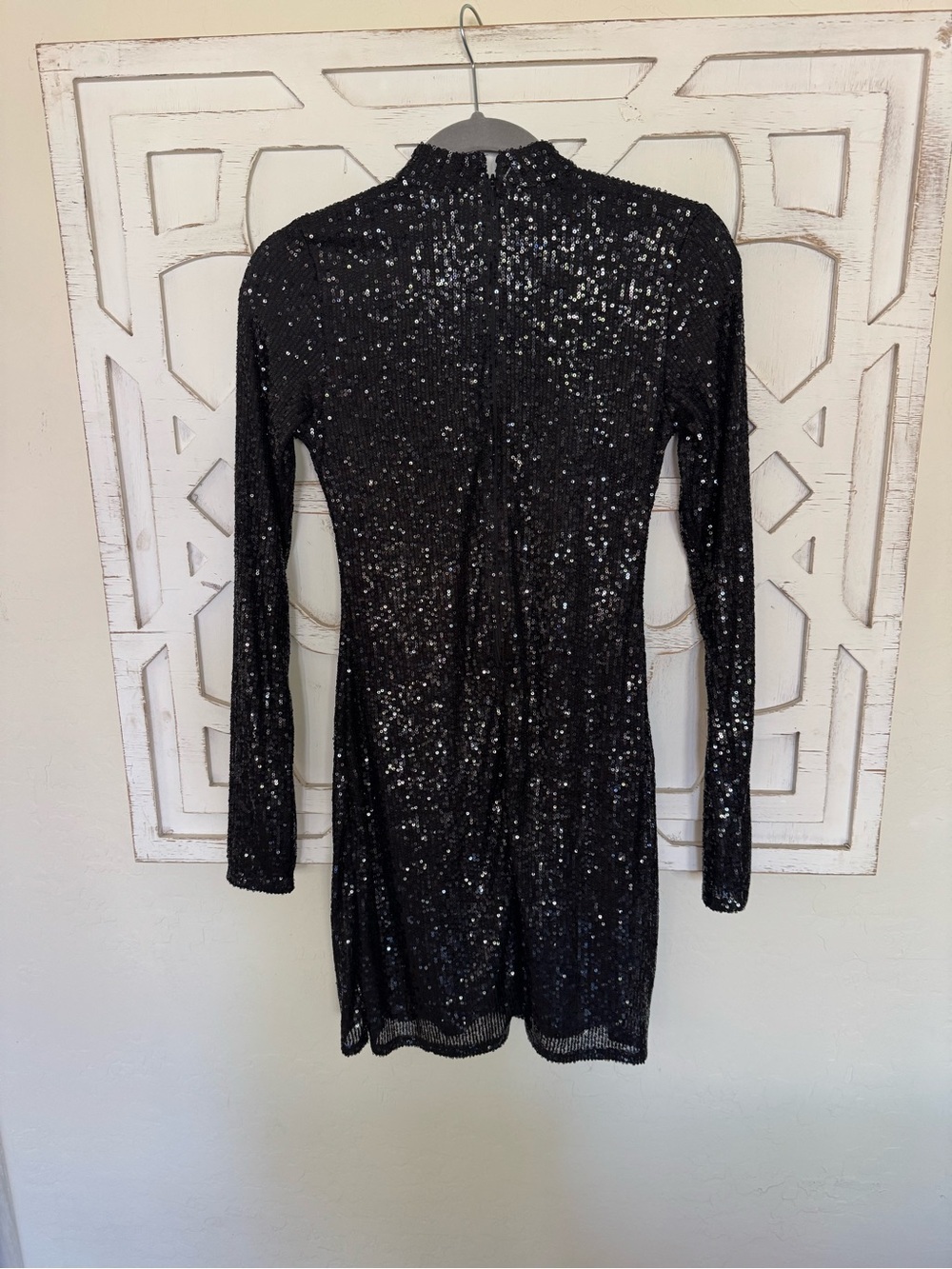 Abercrombie & Fitch Black Sequin Mock Neck Long-Sleeve Mini Dress - Picture 5 of 6
